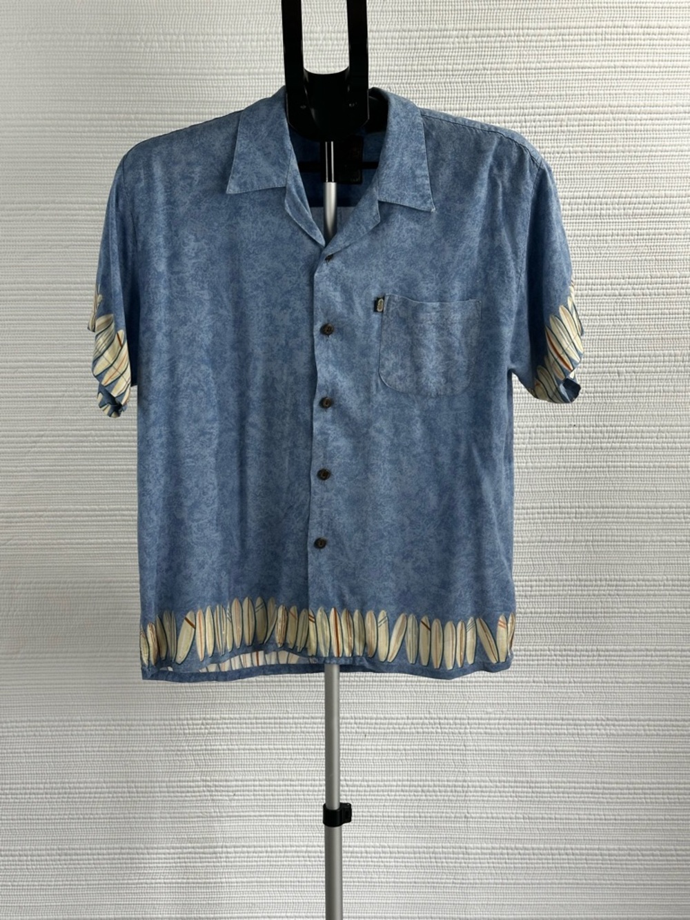 VTG Pineapple Connection Aloha Shirt Hawaiian Surf Graphic Blue Rayon Button Up